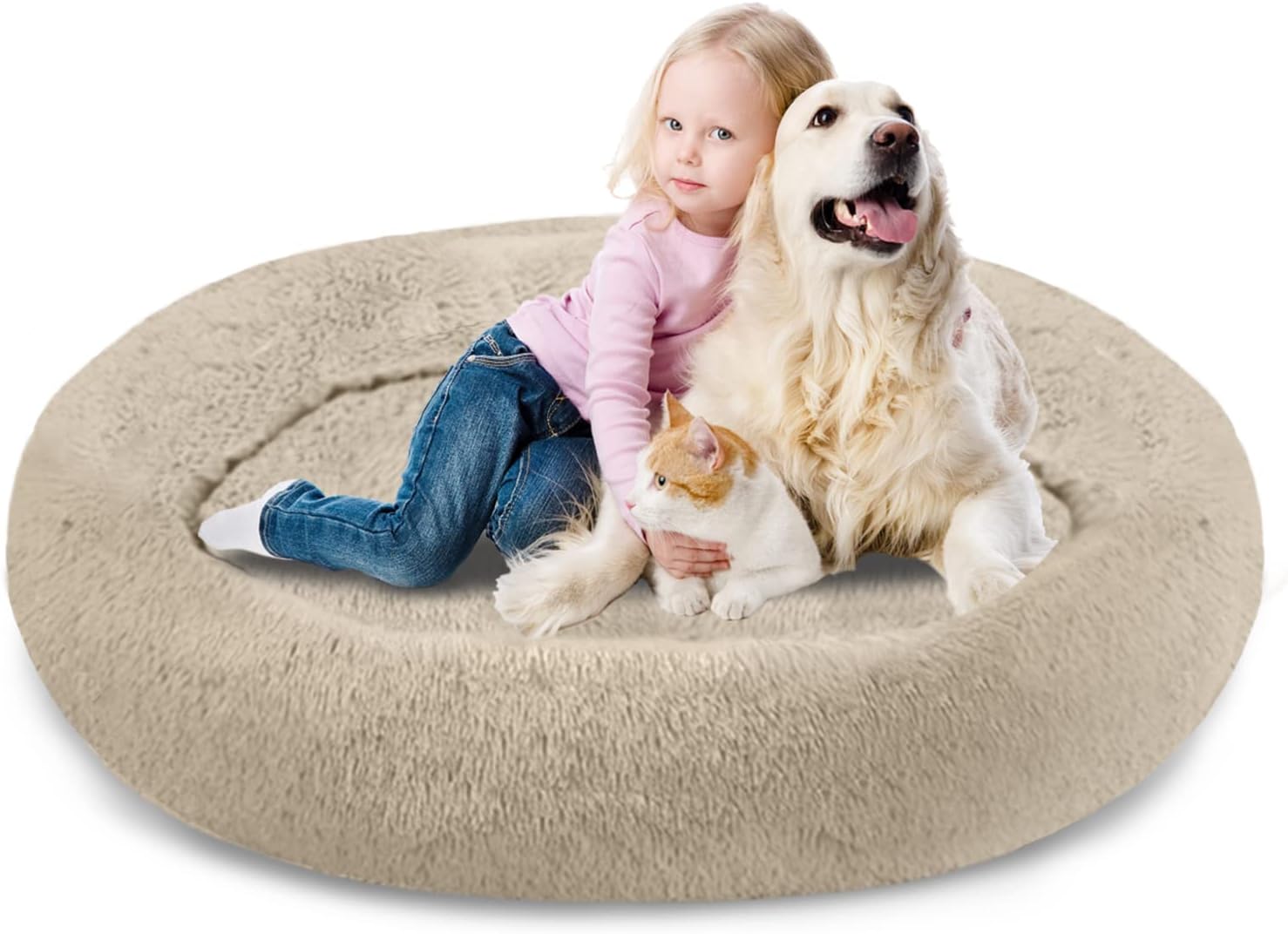 SAVFOX Plush Calming Donut Dog Bed for Small to X-Large Breeds