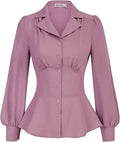 GRACE KARIN Button Down Shirts for Women Peplum Tops Long Sleeve