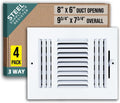 Fits 8x6 Duct 3 Way Steel Air Supply Diffuser 4 Pack - Customizable