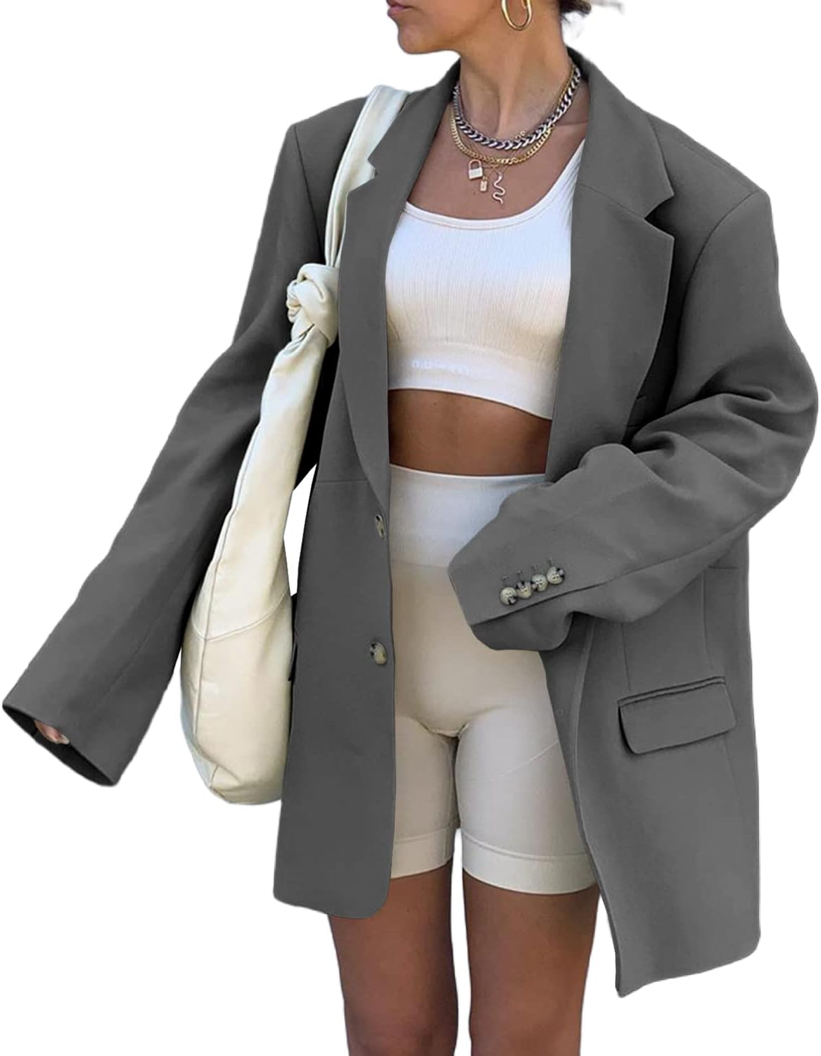 Grlasen Women Casual Elegant Long Sleeve Oversized Blazer
