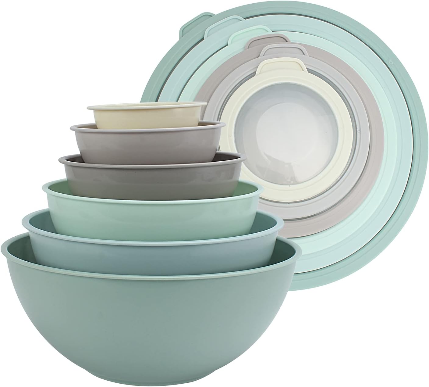 Nesting Mixing Bowls Set - 12 Piece Plastic Bowl Set with Lids
