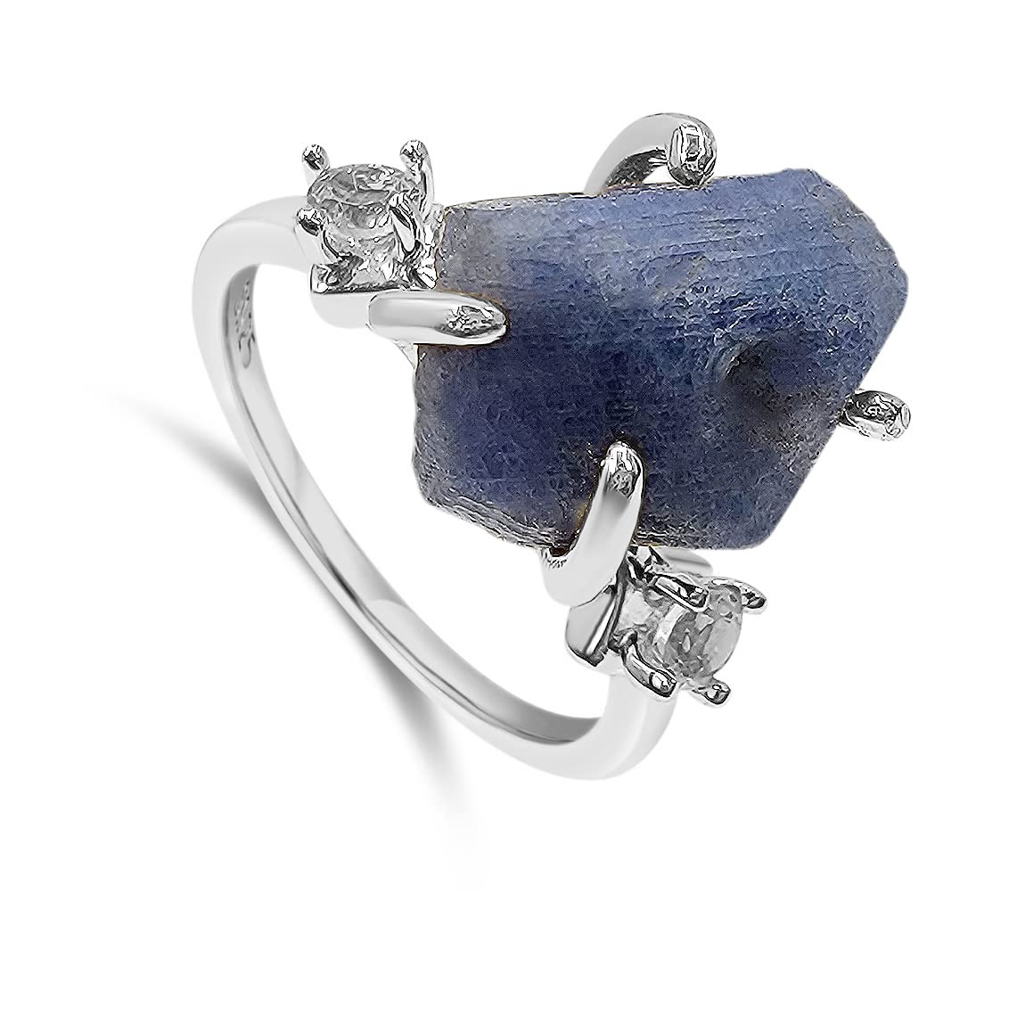 Real Raw Crystal Ring with Blue Sapphire in Sterling Silver