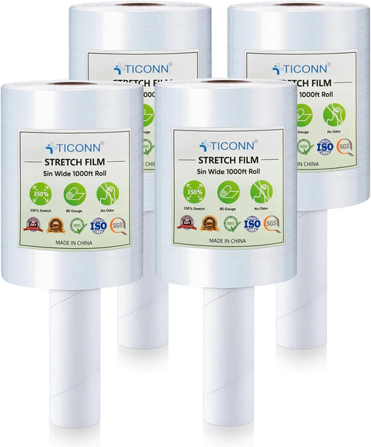 TICONN Stretch Wrap Film Roll 1000ft for Shipping and Moving