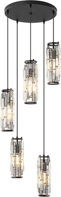 LMQNINE Pendant Light Black 5-Light Mini Crystal Chandelier - Modern
