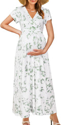 Maternity Maxi Wrap V Neck Dress for Women - Comfortable Nursing Fit