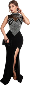 Nagfar Women Rhinestone Sequin Halter Bodycon Dress - Party Ready