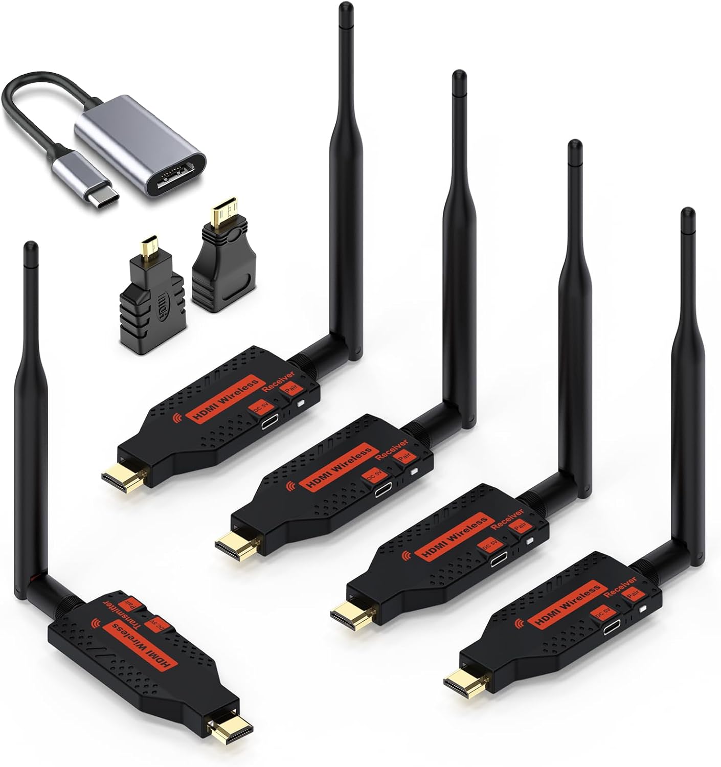 Wireless HDMI 4 Receivers and 1 Transmitter for Multi-Screen Use