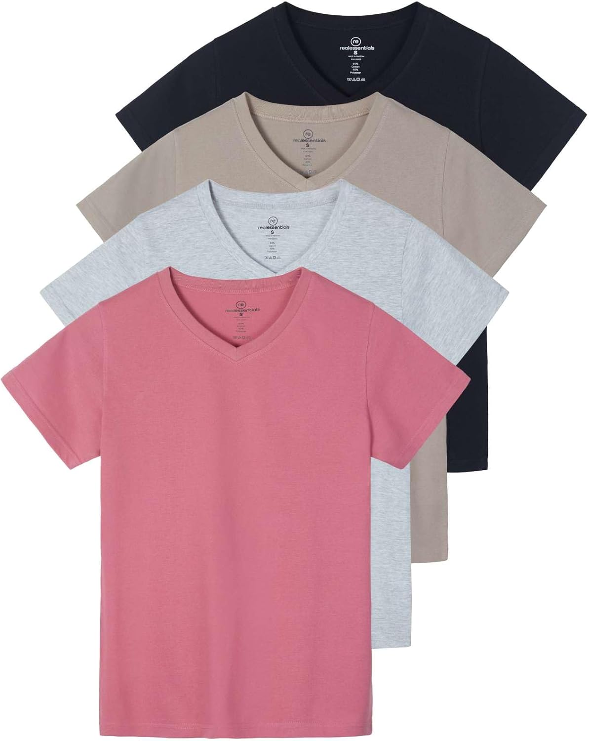 Women's Classic-Fit Cotton Short-Sleeve V-Neck T-Shirt 4 Pack