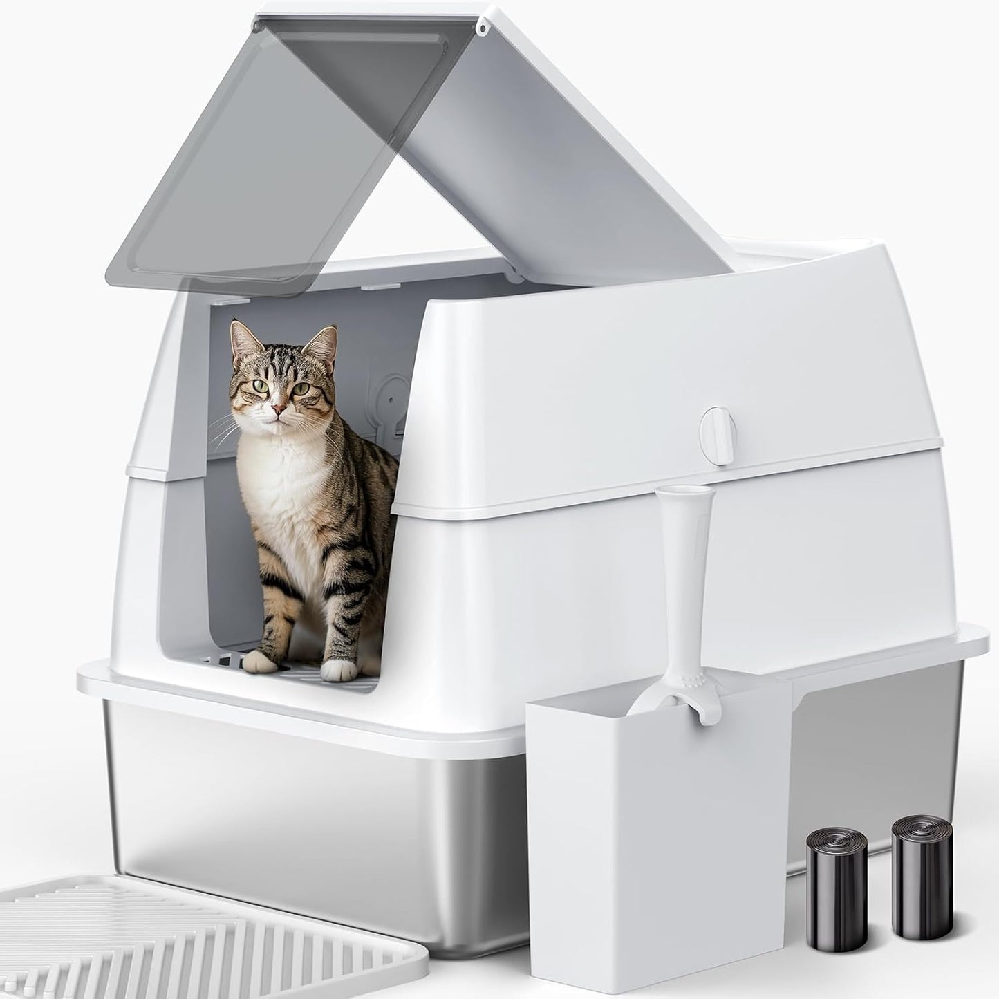 Stainless Steel Litter Box with Lid for Large Cats, XL Size