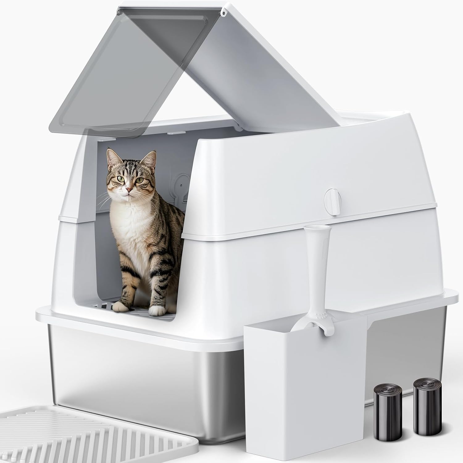 Stainless Steel Litter Box with Lid for Large Cats, XL Size