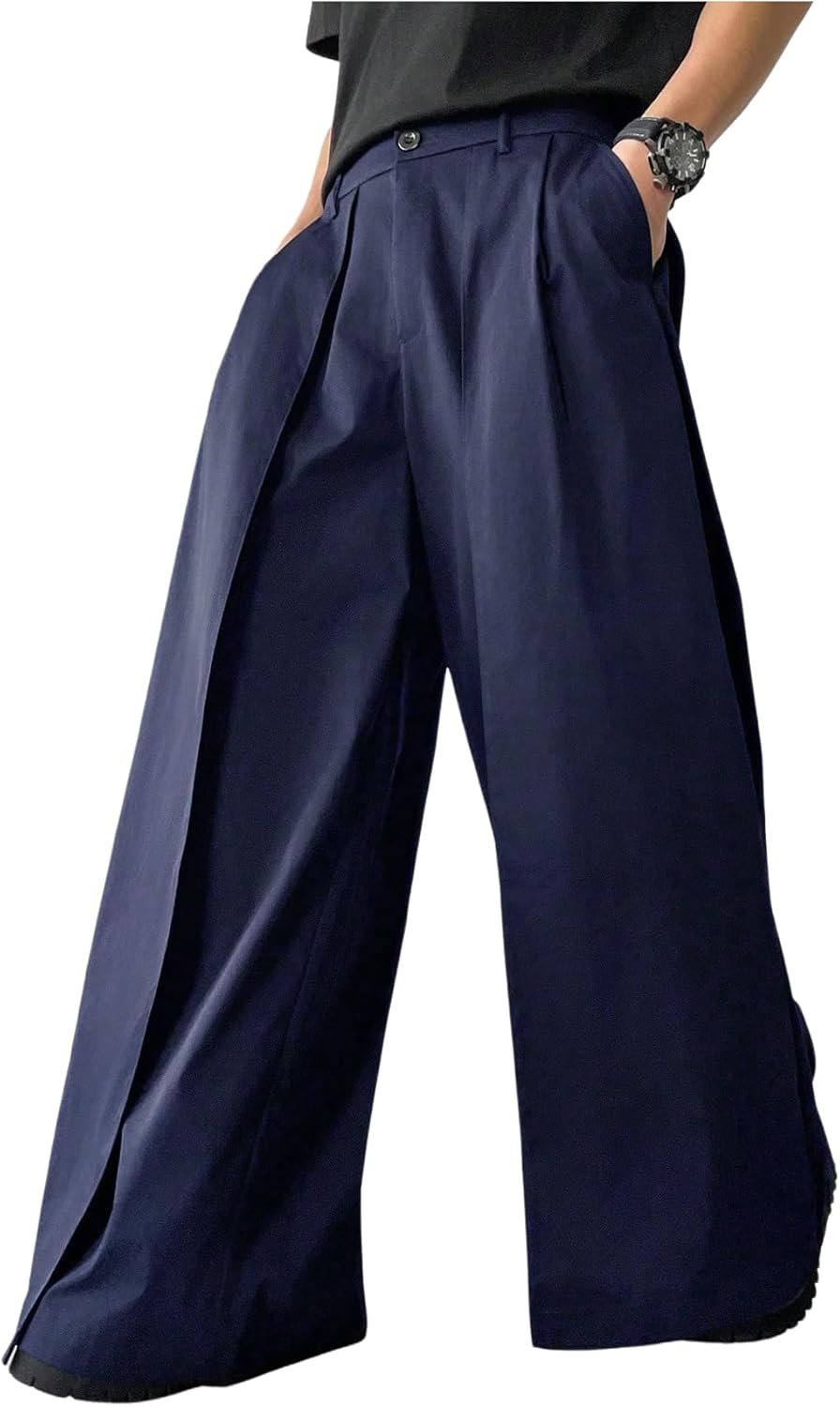 OYOANGLE Men's Baggy Wide Leg Pants for Business Casual Wear
