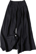 Women Linen Culottes Cropped Wide Leg Pants - Elastic Waist