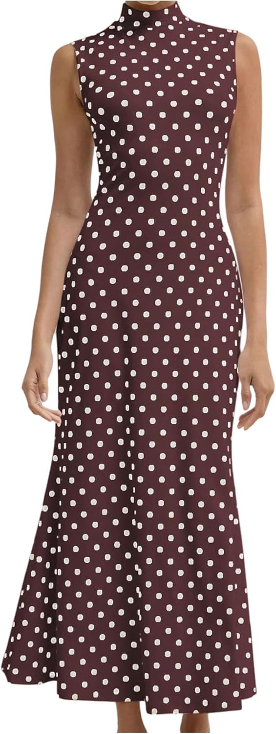 Milumia Women's Vintage Polka Dots Maxi Tank Dress for Elegance