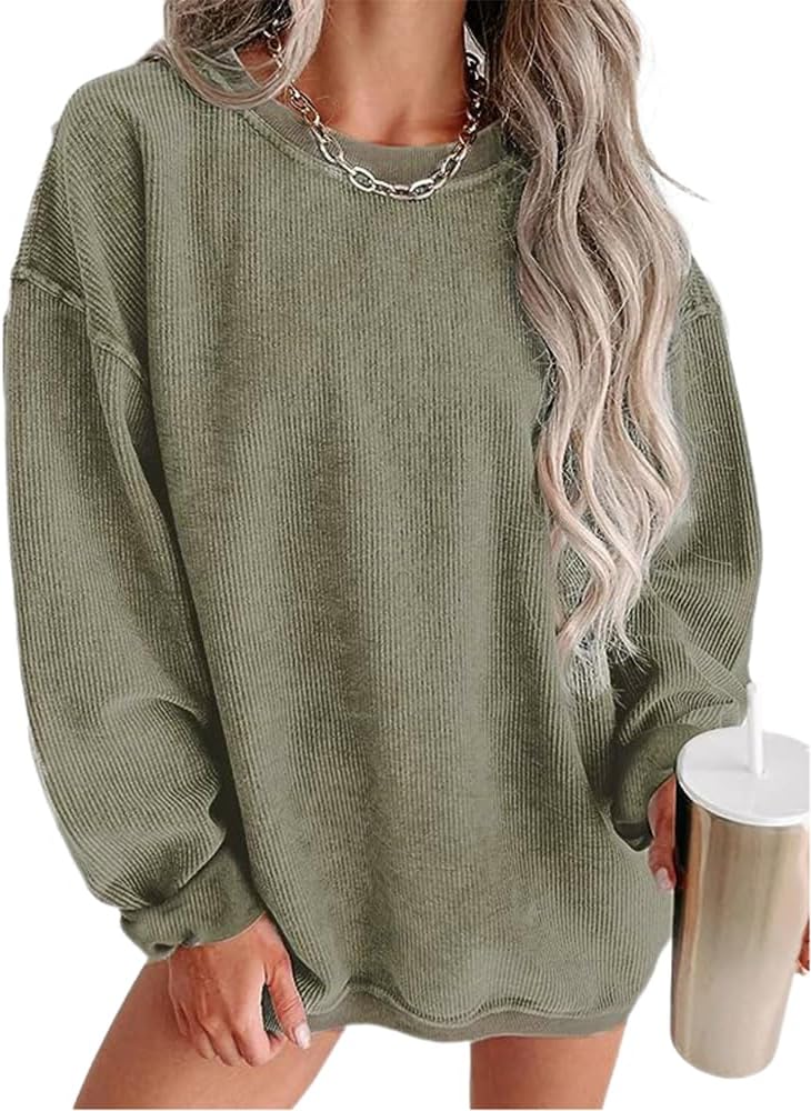 Womens Crewneck Oversized Corduroy Sweatshirt for Casual Style