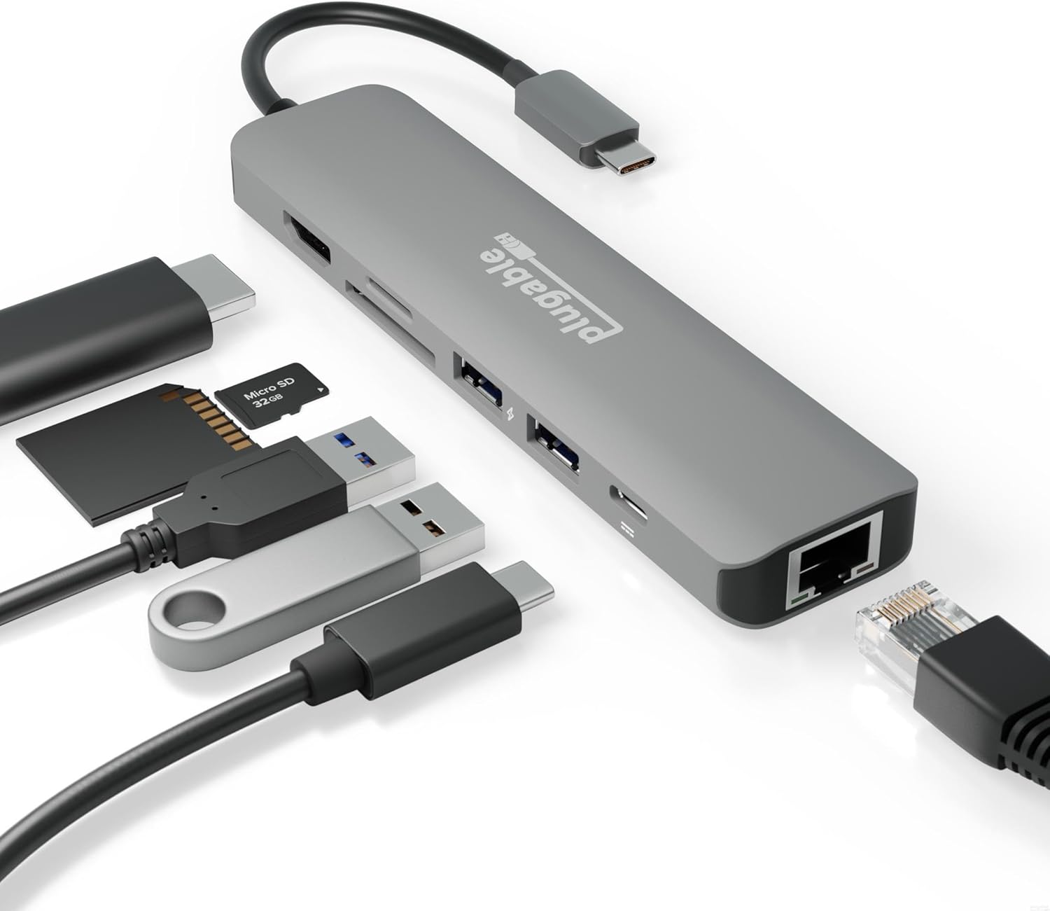 7-in-1 USB C Hub Multiport Adapter for 4K HDMI and Ethernet