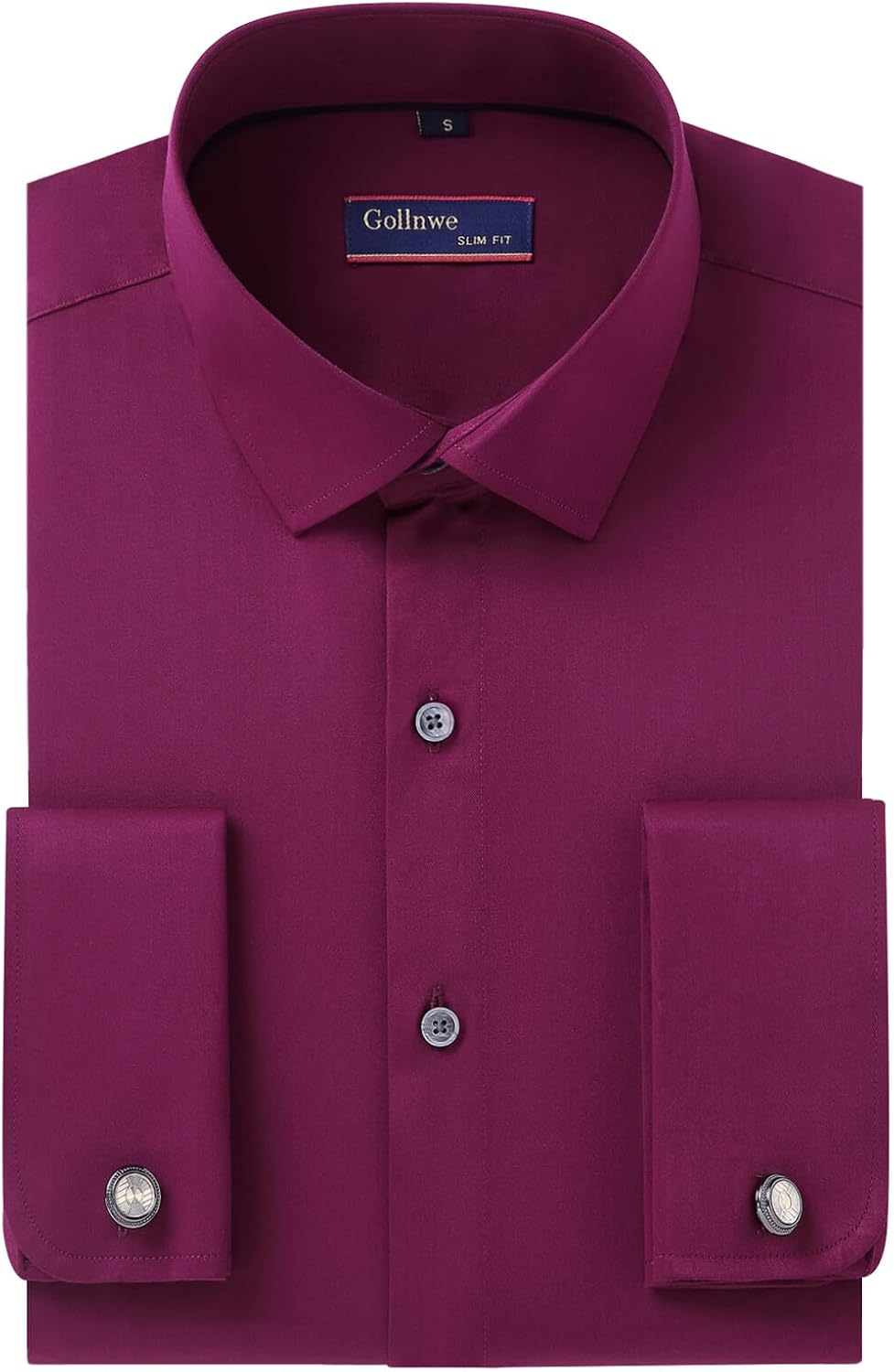 Gollnwe Men's Dress Shirt with Unique Metal Cufflinks for Style