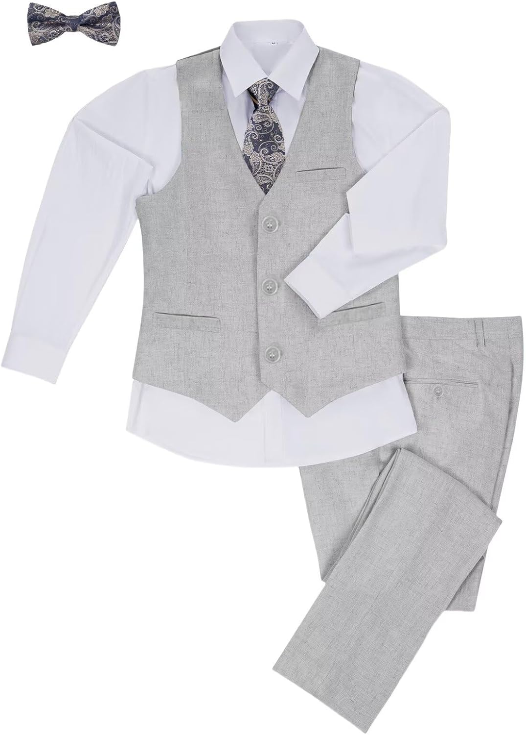 Boys Linen Suits for Kids Summer Slim Fit 3 Piece Outfit