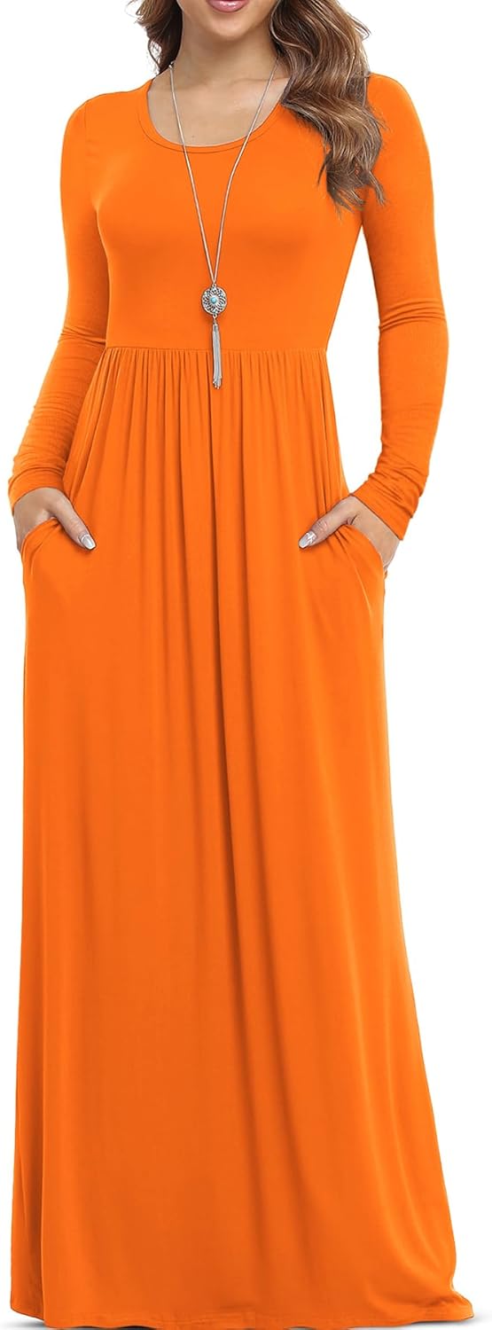 Women's Casual Long Sleeve Maxi Dresses with Pockets for Daily Wear