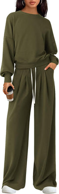 PRETTYGARDEN Womens 2 Piece Lounge Set - Cozy Wide Leg Sweatpants