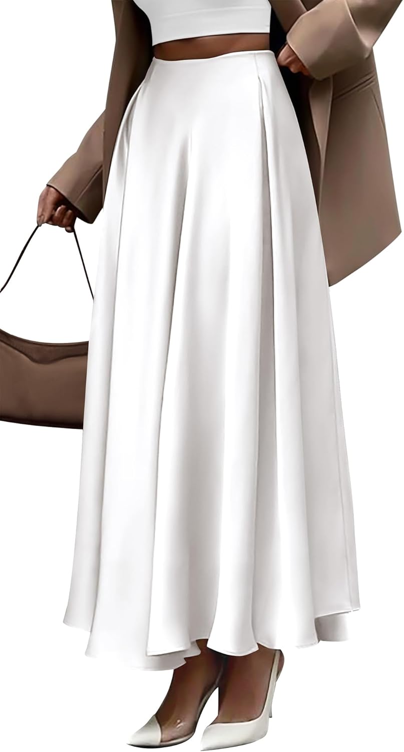 Elegant Satin Flowy A-Line Maxi Skirt for Women Night Out