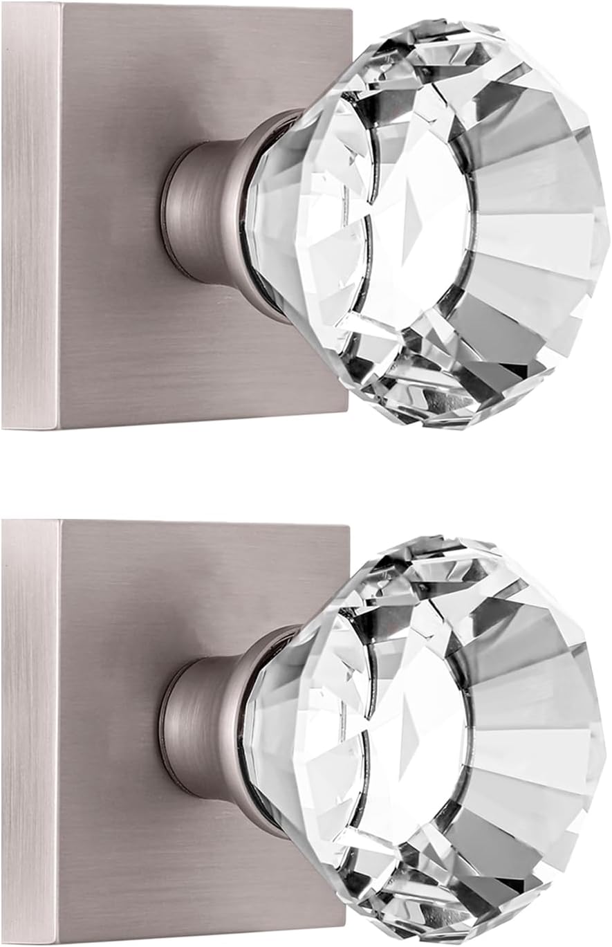 2 Pack Double Dummy Brushed Nickel Door Knob with Crystal Design