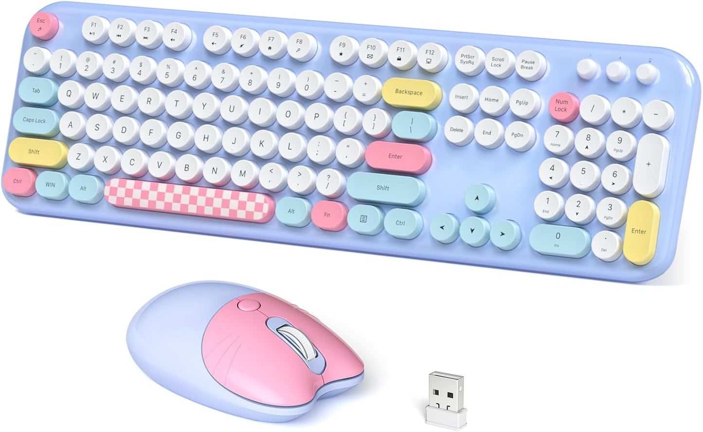 Cute Cat Wireless Keyboard & Mouse Set - Blue Color