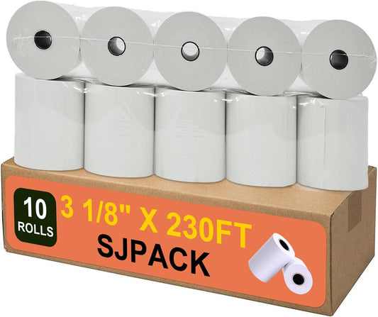 10 Rolls SJPACK 3 1/8 x 230ft Thermal Paper - Compatible with TM-T88 T-20 T-90 SRP-350 370!