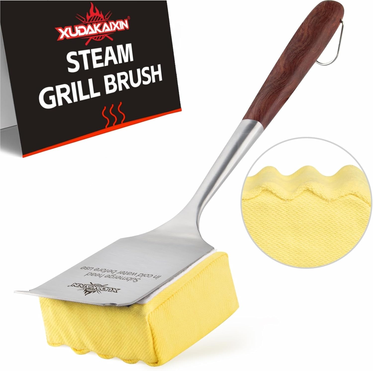 Bristle-Free Steam Cleaning Grill Brush with Rosewood Handle