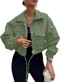 Womens Cropped Bomber Jacket Trendy Zip Up Lightweight Utility Coat