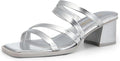 Women's Strappy Block Heel Mules - Square Toe Low Heel Sandals