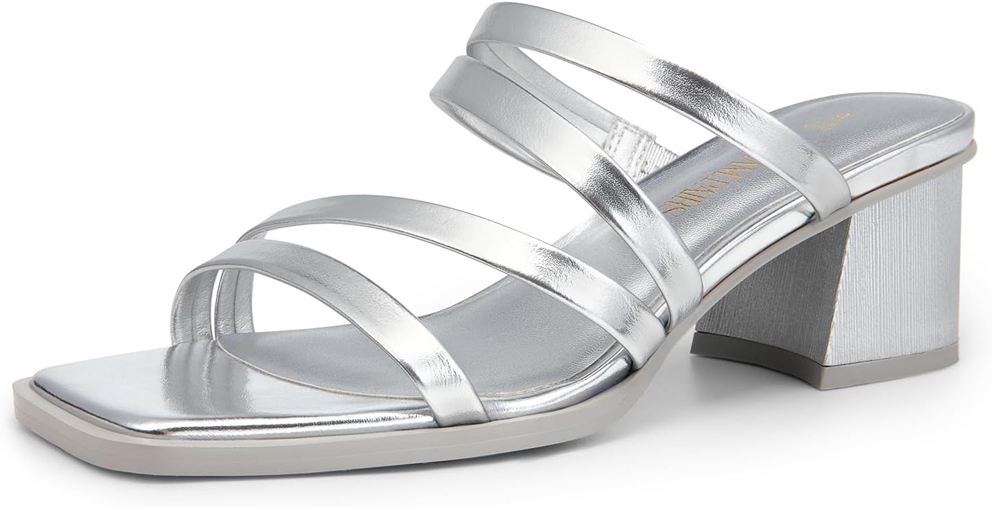 DREAM PAIRS Women's Strappy Heels Block Open Toe Mules Sandals