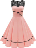 50s Vintage Floral Lace Retro Rockabilly Swing Dress (Style 9V2M)
