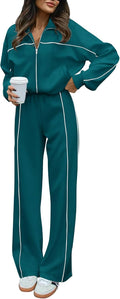 Women's Two Piece Tracksuit Fall 2025 - Zip Sweatshirt and Wide Leg