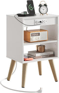 WLIVE White Nightstand Bedside Table with Charging Station - Compact