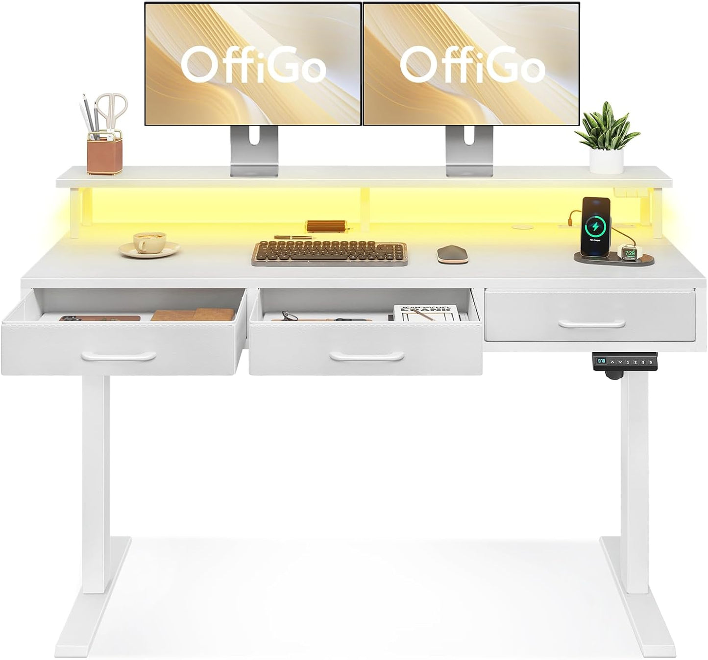 Height Adjustable Standing Desk with Power & Lights - OffiGo