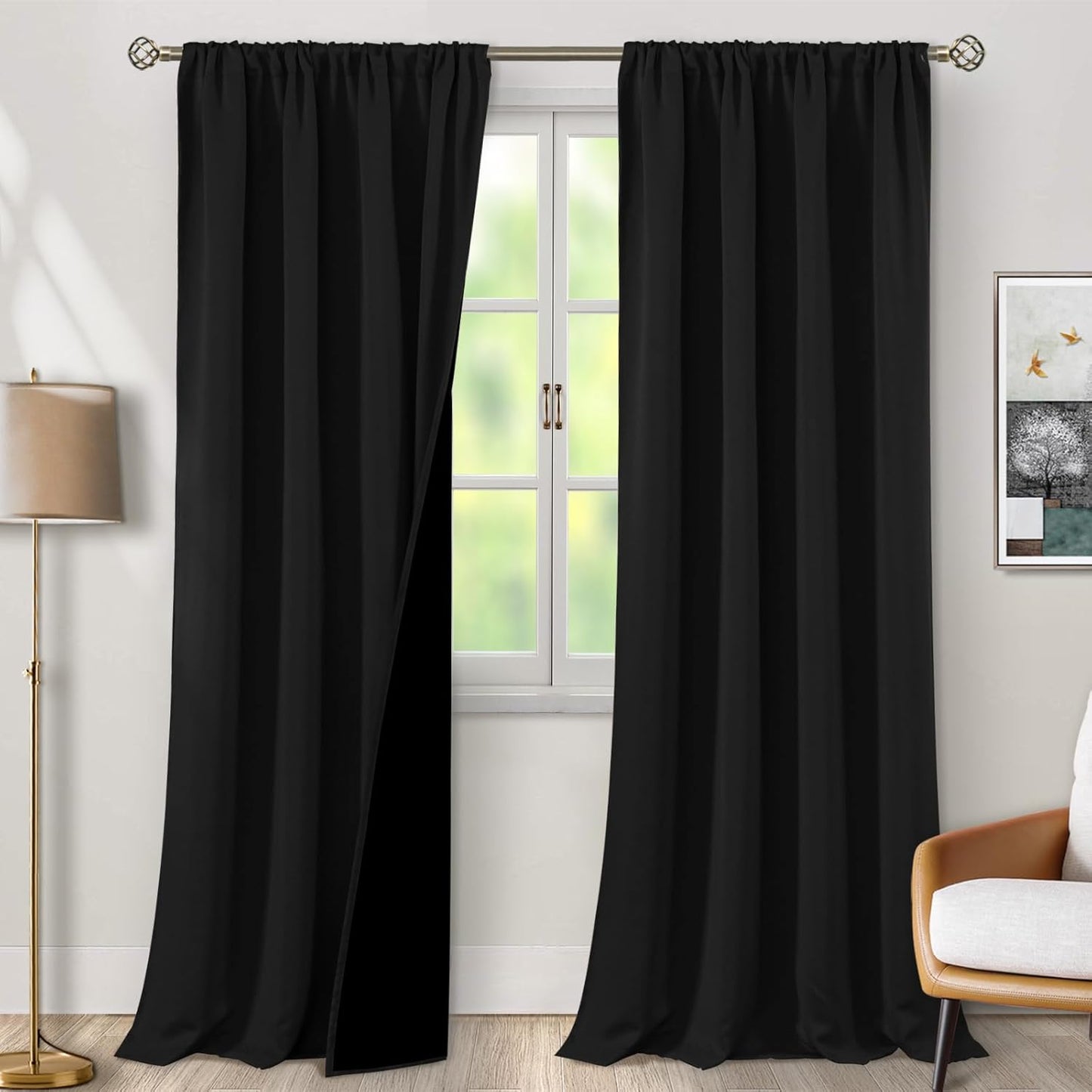 BGment Black Blackout Curtains for Living Room 95 Inch Long