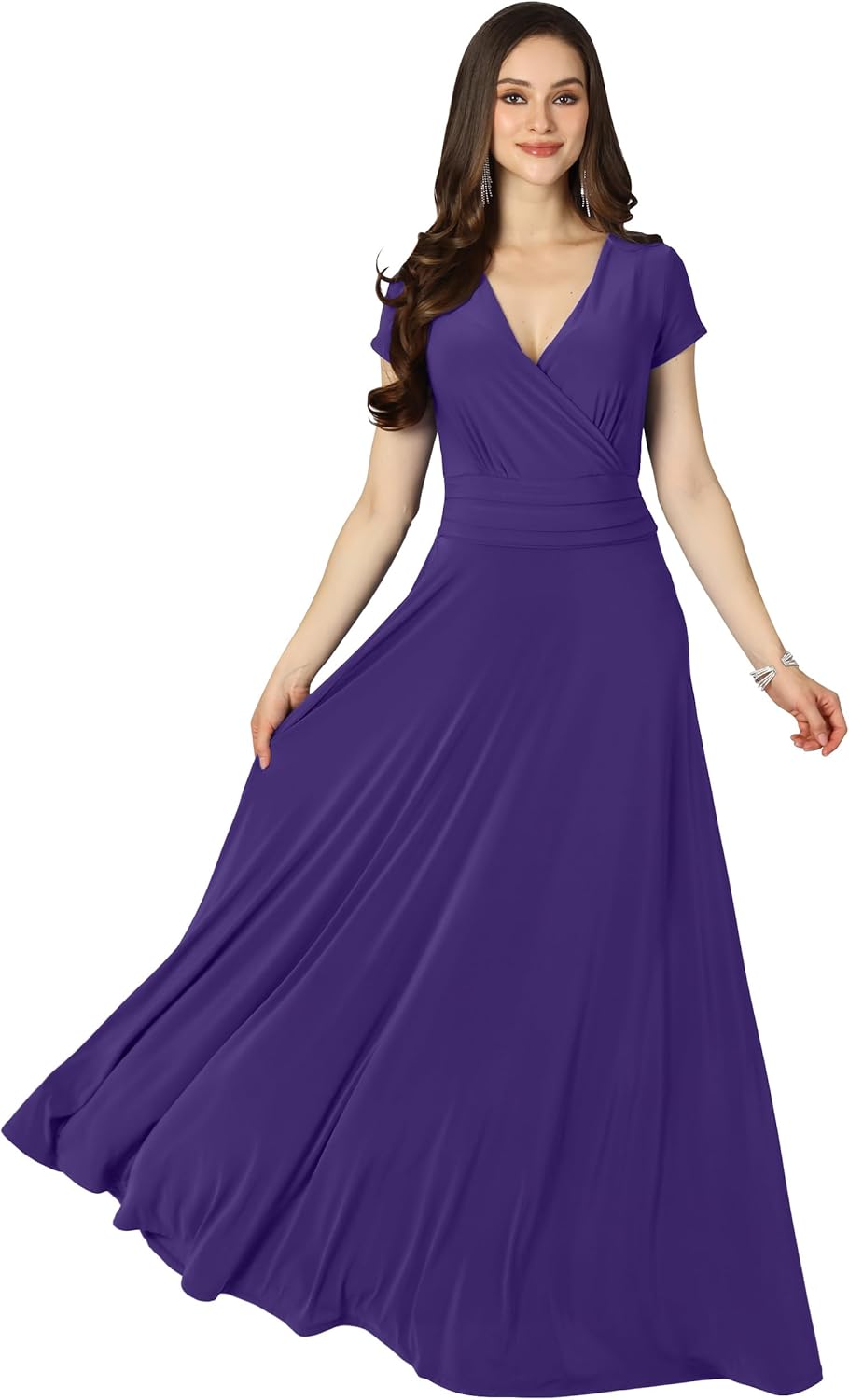 KOH KOH Womens Sexy Cap Short Sleeve V-Neck Flowy Gown