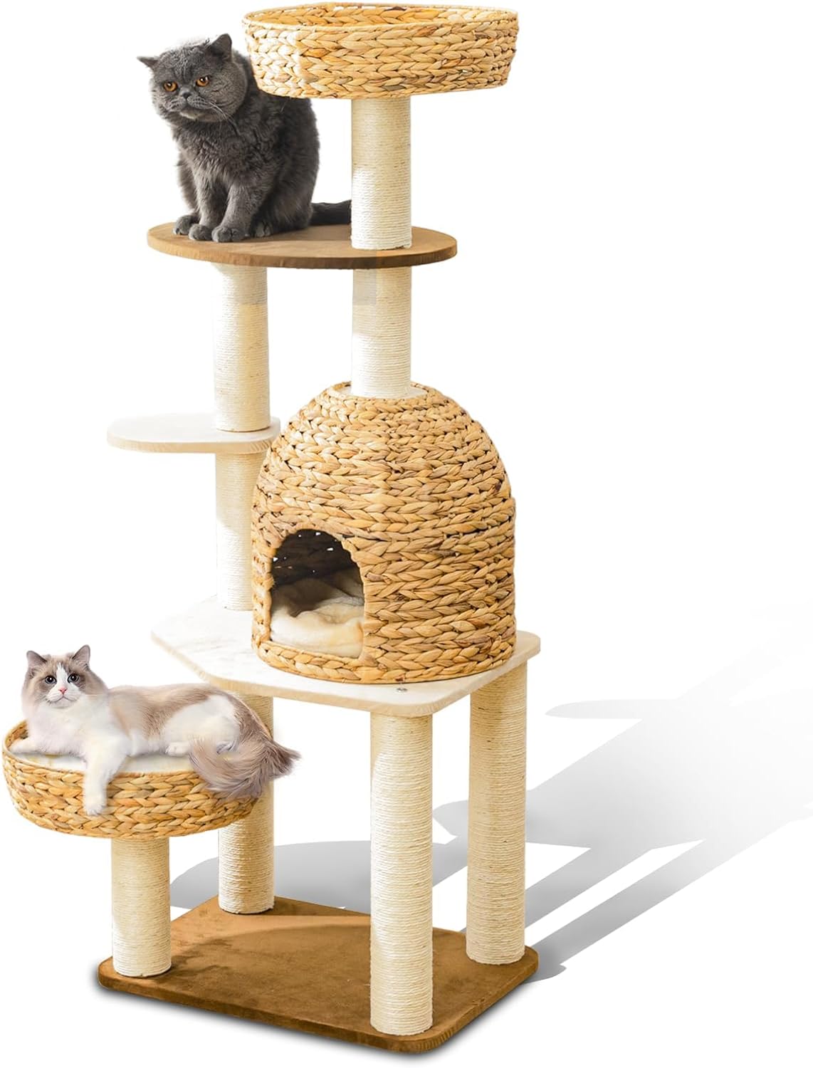 Large Wood Cat Tree Tower for Indoor Cats with Unique Design