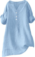 Womens Cotton Linen Shirts 2025 Gauze Short Sleeve V Neck Button Down