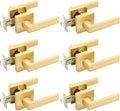 EHOMEWARE Keyless Door Handle Set Passage Lever Satin Brass - Modern