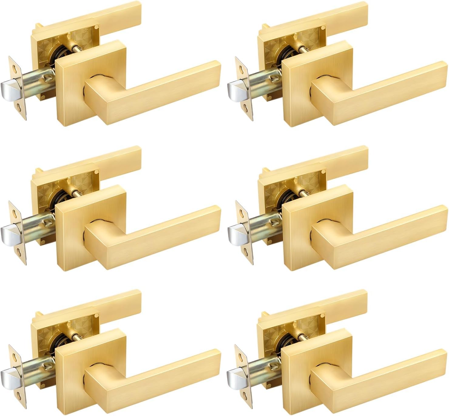 Keyless Door Handle Set for Hall and Closet - Satin Brass Finish