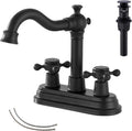 Bathroom Faucet Matte Black 2 Handles 4 in Centerset - High Arc Swivel