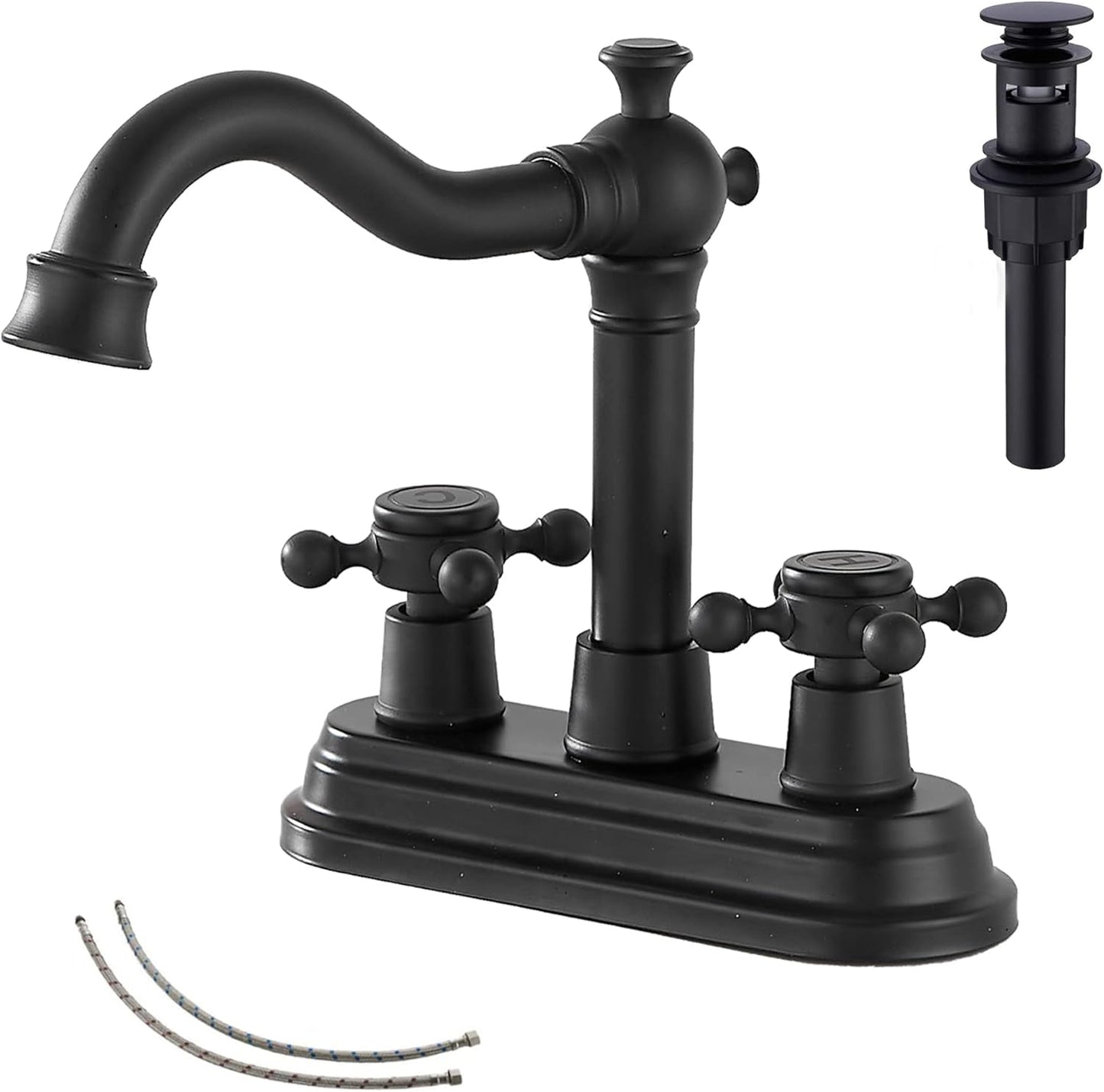 Bathroom Faucet Matte Black with 2 Handles and Drain Assembly