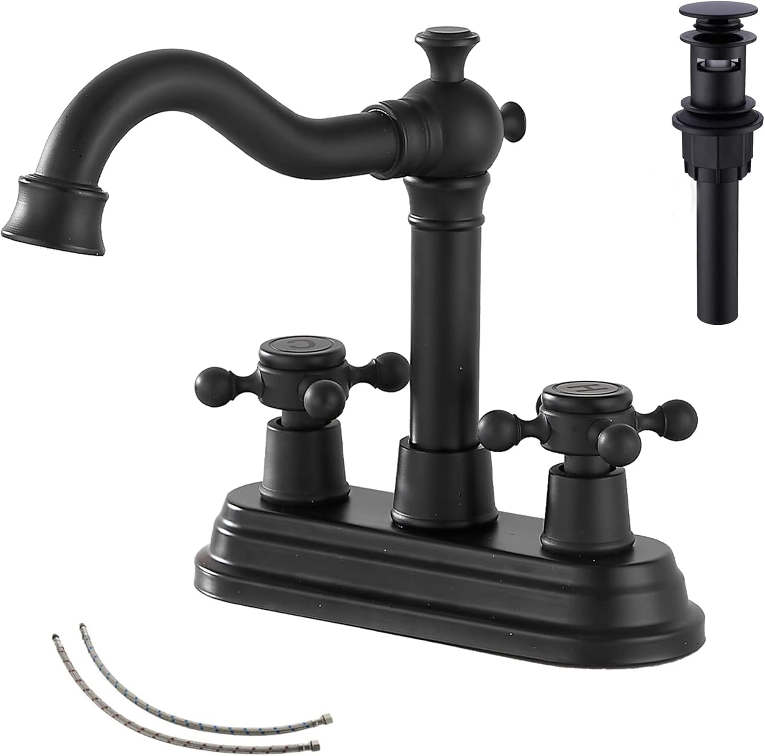 Bathroom Faucet Matte Black with 2 Handles and Drain Assembly