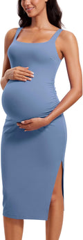 Butterluxe Sleeveless Maternity Midi Dress for Women - Split Ruched
