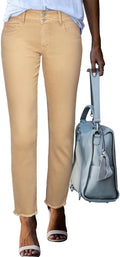 High Waisted Straight Leg Jeans for Women - Raw Hem, Tummy Control