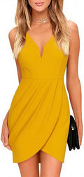 Women's Wrap V Neck Bodycon Ruched Cocktail Party Dress (Style W32S)