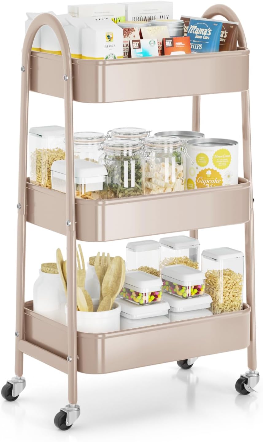 EAGMAK 3 Tier Rolling Cart for Kitchen, Office, and Garage