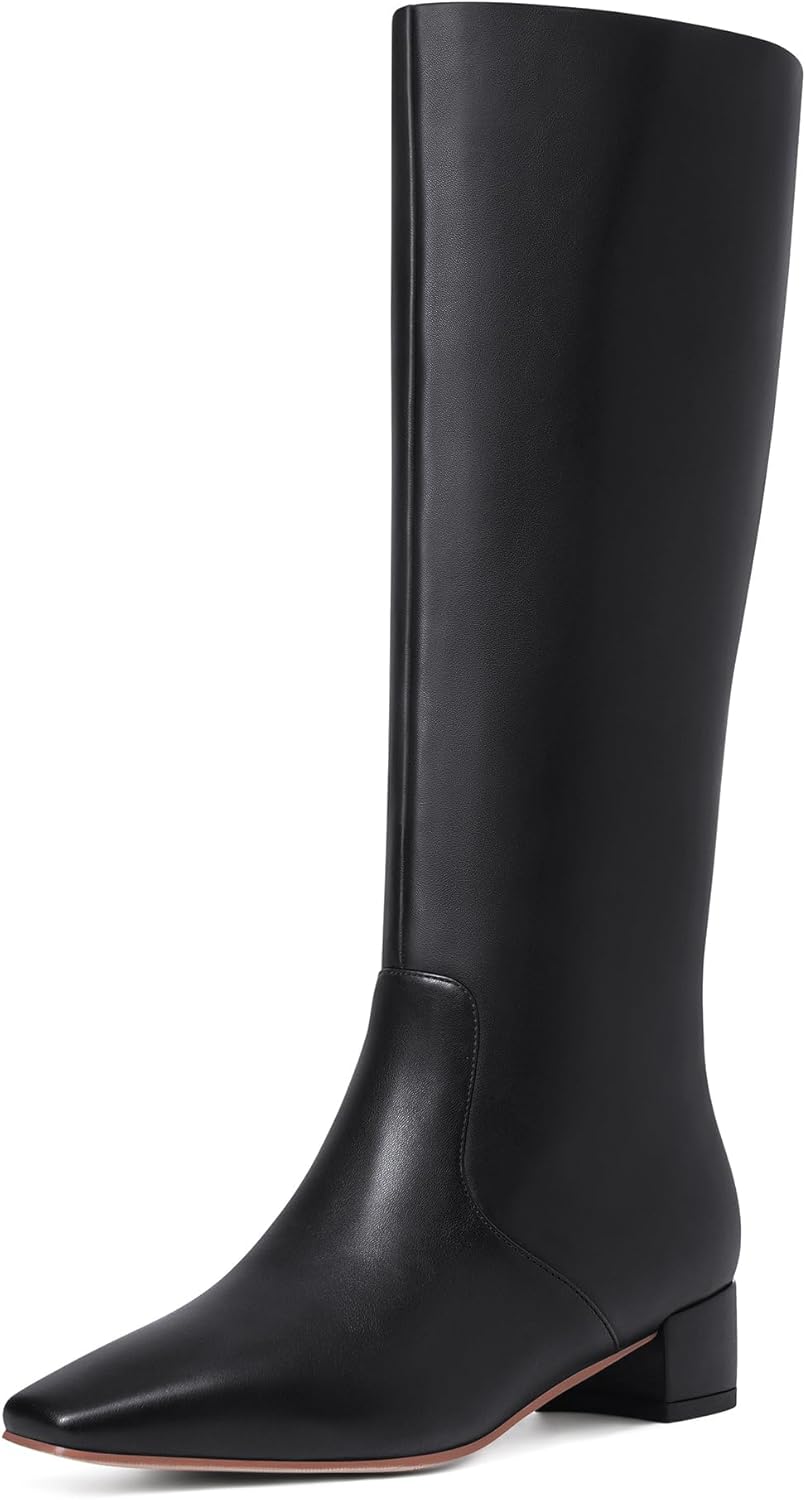 Knee High Boots for Women with Kitten Heel and Side Zipper