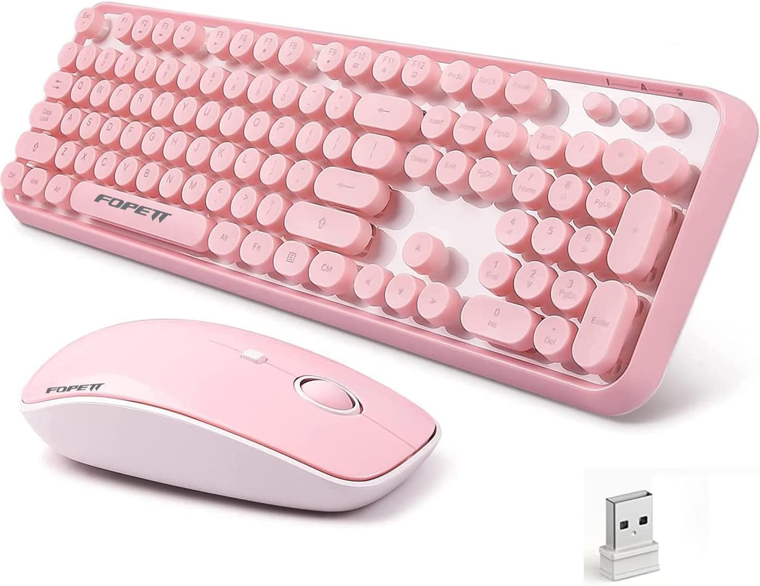 FOPETT Wireless Keyboard and Mouse Combo for Retro Typing Fun